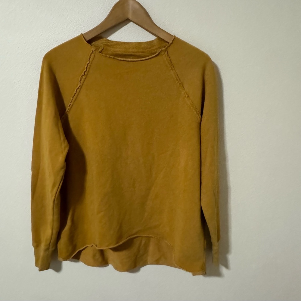 Aerie Everyday Kickback Crew Neck Sweatshirt Yellow Exposed Seams 2021-XXS